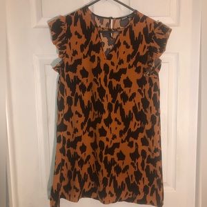 - NWOT Shein XS dress, animal print, ( mustard gold, black) ruffle sleeve.…